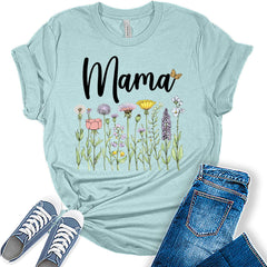 Mama Shirt Cute Wildflower T Shirt Floral Graphic Tees for Women
