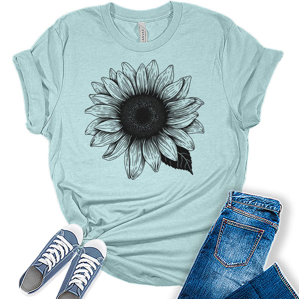 Sunflower Shirts Women's Graphic Tees Cute Vintage Teen Girl Tops