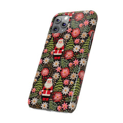 Christmas Santa Floral Christmas Tree Phone Case Embroidered Print Effect Slim iPhone Cases