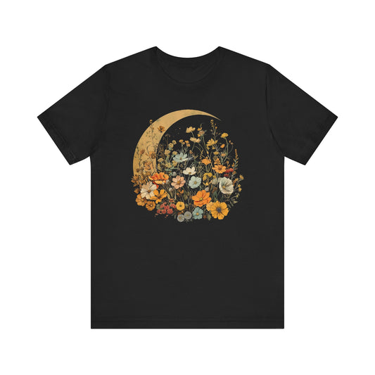 Crescent Moon Shirt Cottagecore Forest Flower Graphic Tees for Women - PF