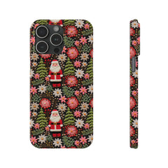 Christmas Santa Floral Christmas Tree Phone Case Embroidered Print Effect Slim iPhone Cases