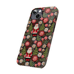 Christmas Santa Floral Christmas Tree Phone Case Embroidered Print Effect Slim iPhone Cases