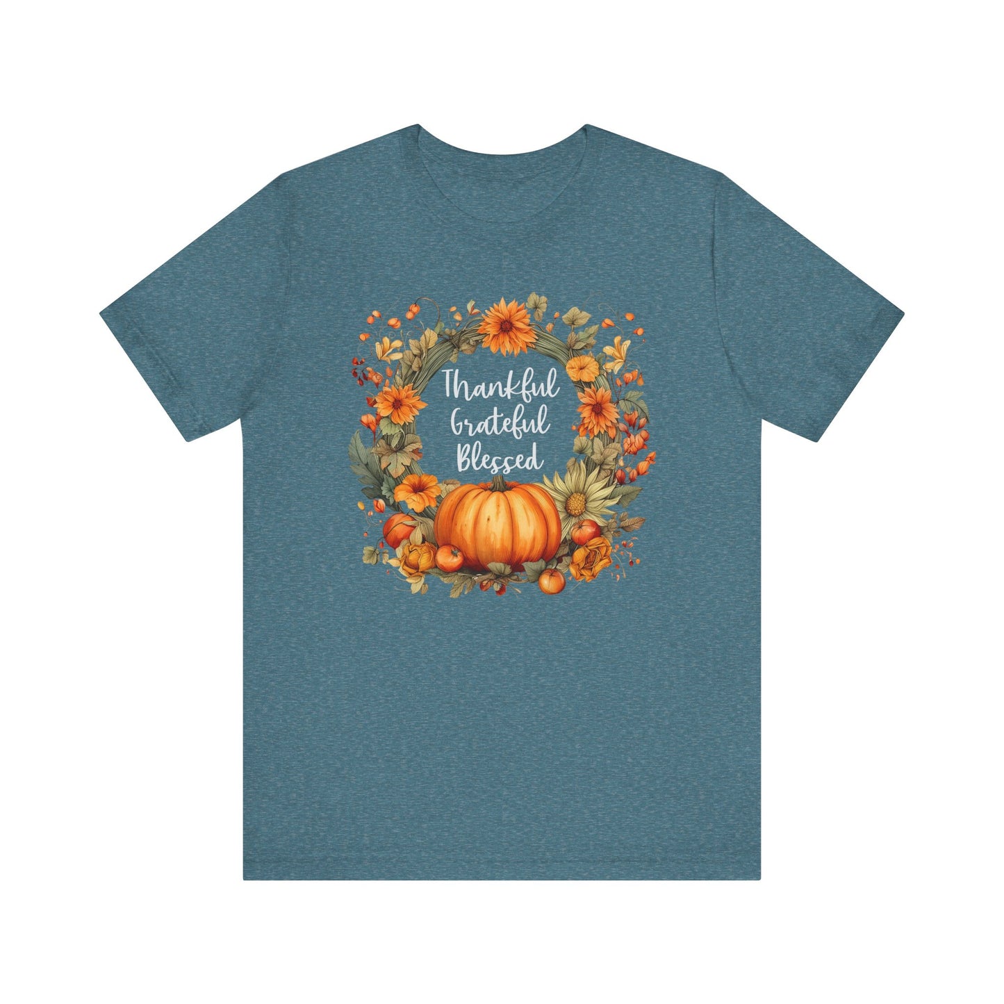 Womens Thanksgiving Shirt Fall Graphic Tees Cute Thankful Grateful Blessed Tshirt Vintage Floral Short Sleeve Tops - PF