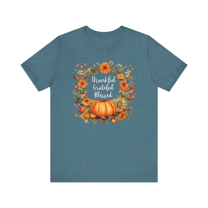 Womens Thanksgiving Shirt Fall Graphic Tees Cute Thankful Grateful Blessed Tshirt Vintage Floral Short Sleeve Tops - PF