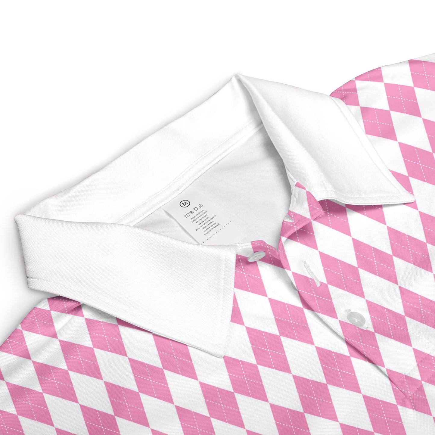 Bavarian Diamond Polo Shirt for Men Pink White Checkered Moisture Wicking Short Sleeve Golf Top