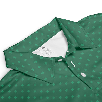 St Patricks Day Polo Shirts for Men Emerald Green Shamrock Pattern Moisture Wicking Short Sleeve Golf Top