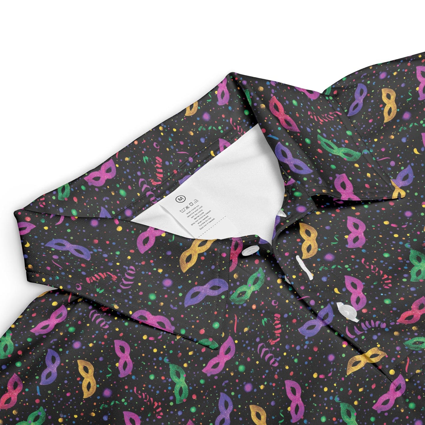 Mardi Gras Party Polo Shirt for Men Mask Confetti Pattern Moisture Wicking Short Sleeve Golf Top