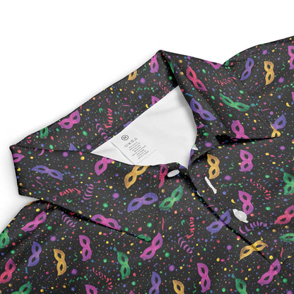 Mardi Gras Party Polo Shirt for Men Mask Confetti Pattern Moisture Wicking Short Sleeve Golf Top