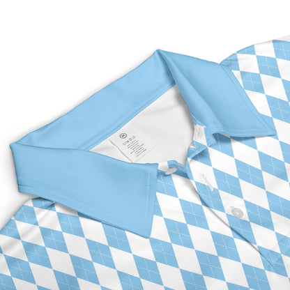 Bavarian Diamond Polo Shirt for Men Checkered Blue Collar Moisture Wicking Short Sleeve Golf Top