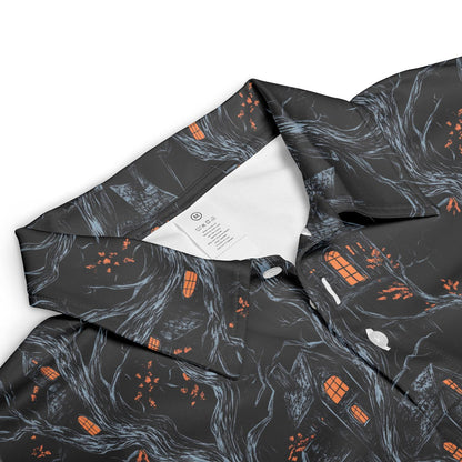 Haunted House Halloween Polo for Men Spooky Moisture Wicking Short Sleeve Golf Top