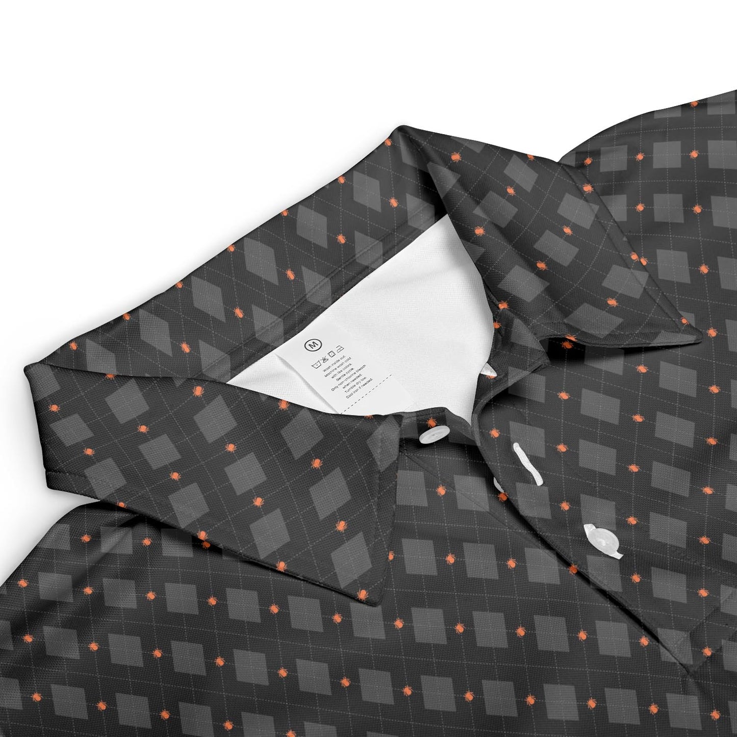 Black Halloween Polo Shirt for Men Spider Print Moisture Wicking Short Sleeve Golf Top