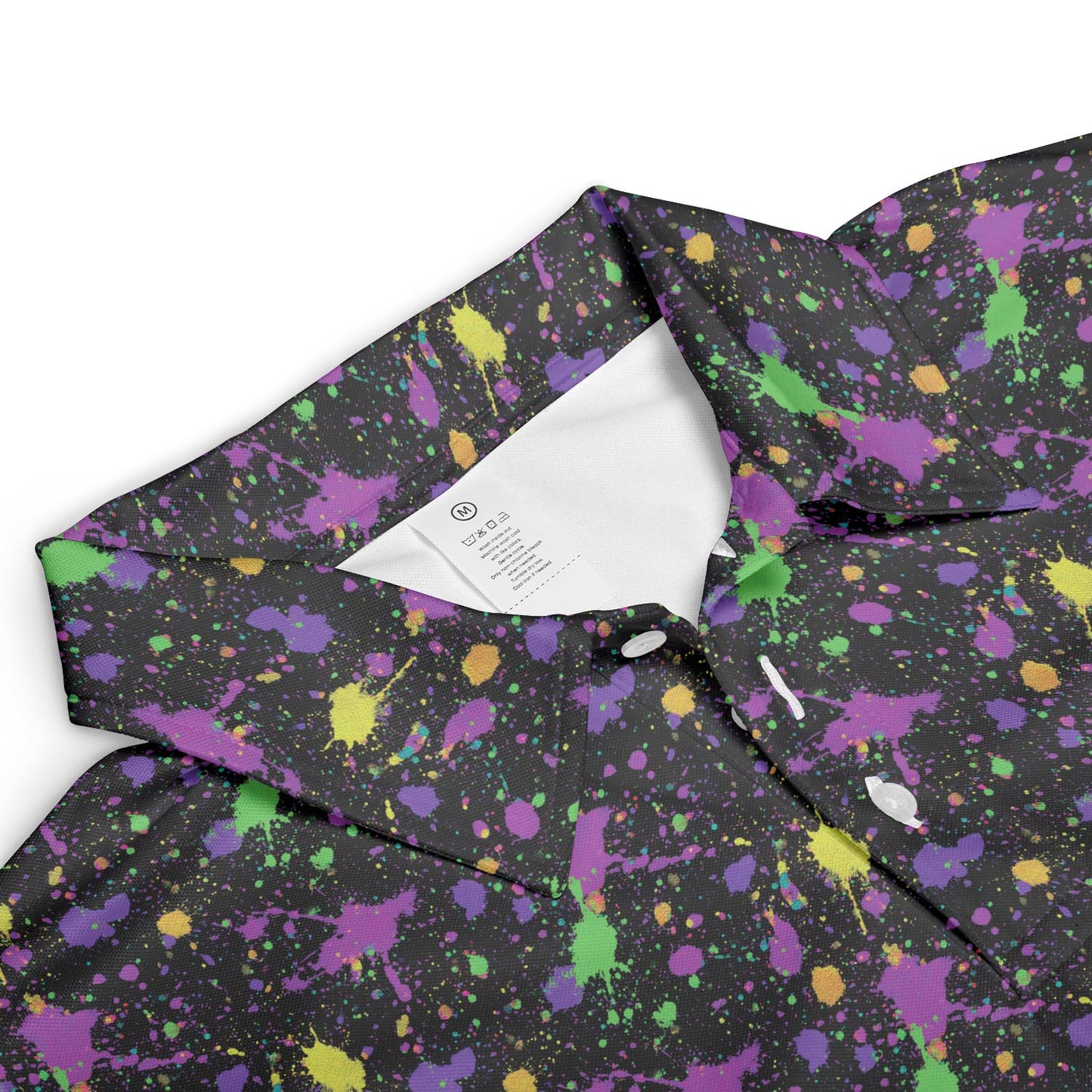 Mardi Gras Polo Shirt for Men Purple Green Gold Paint Splatter Pattern Moisture Wicking Short Sleeve Golf