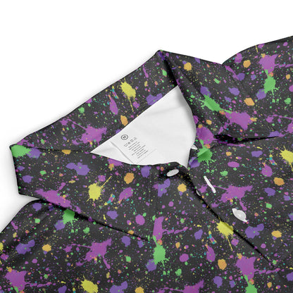 Mardi Gras Polo Shirt for Men Purple Green Gold Paint Splatter Pattern Moisture Wicking Short Sleeve Golf