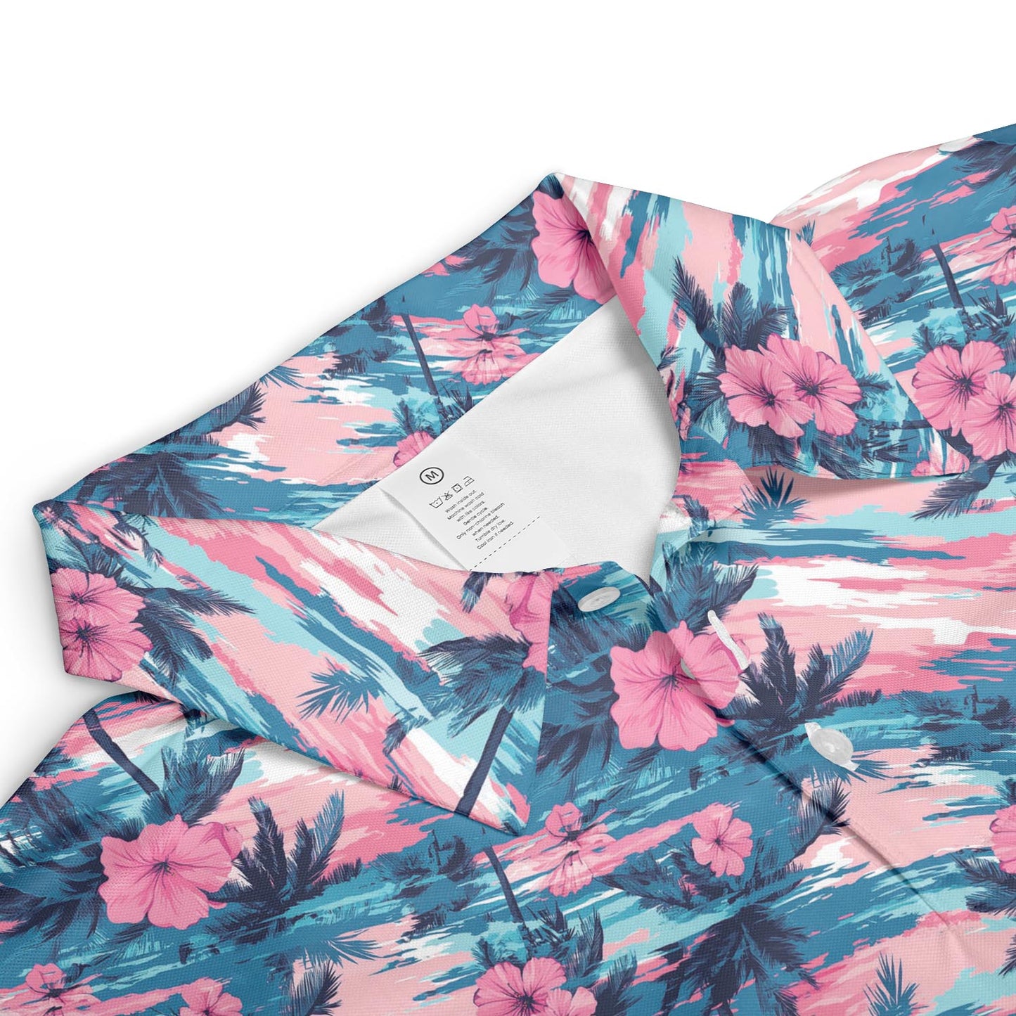 Tropical Sunset Floral Summer Polo Shirt for Men Moisture Wicking Short Sleeve Golf Vacation Top