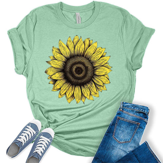 Women's Sunflower Shirt Short Sleeve Floral Tshirt Casual Bella Graphic Tee Summer Top