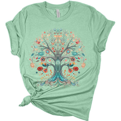 Women Vintage Boho Shirt Tree of Life Floral Tops Watercolor Graphic Tees Casual Short Sleeve Summer T Shirts