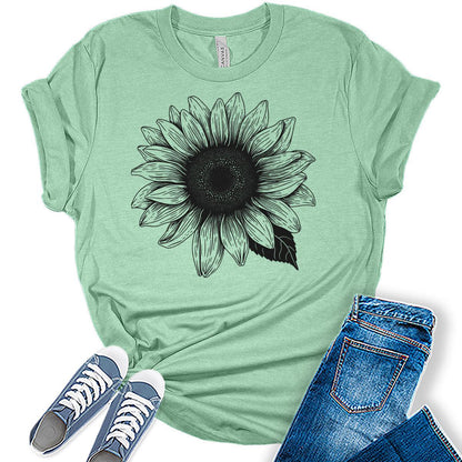 Sunflower Shirts Women's Graphic Tees Cute Vintage Teen Girl Tops