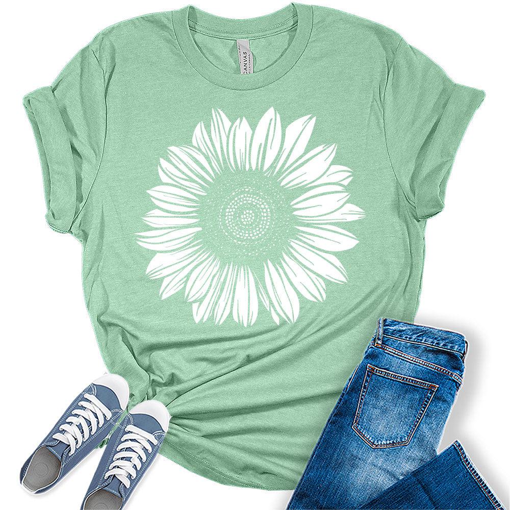 Women's Graphic Sunflower T Shirt Vintage Summer Bella Top Casual Plus Size Tee