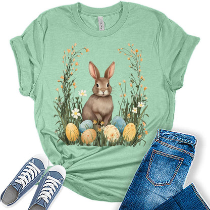 Easter Bunny Egg Shirts for Women Short Sleeve Plus Size Tops