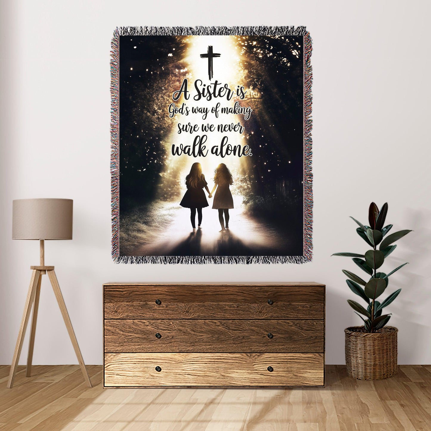 Never Walk Alone 50" x 60" Christian Gift For Sisters Woven Blanket - Ships Free