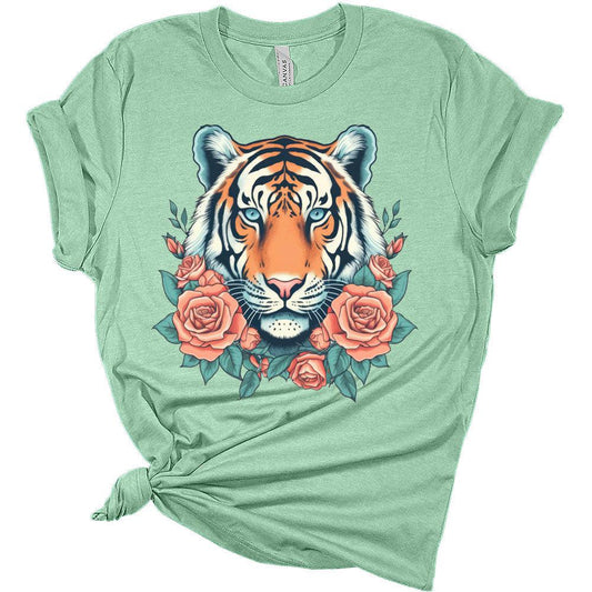 Womens Tiger Shirts Cute Bella Graphic Tees Short Sleeve Floral Summer Tops Casual Crewneck Tshirts