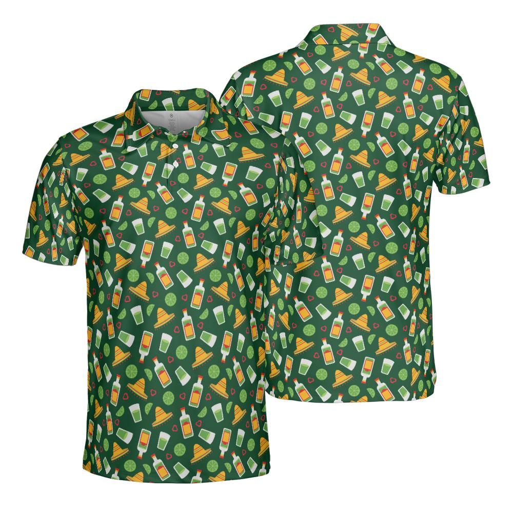 Mens Cinco De Mayo Green Limes Golf Shirt Moisture Wicking Short Sleeve Polo Shirts for Men