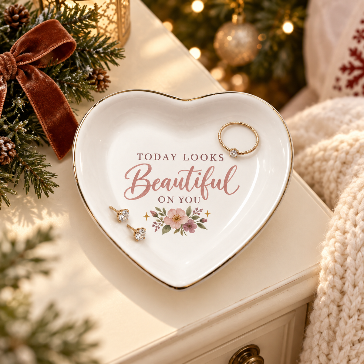 Today Looks Beautiful On You Gift For Her Affirmation Ceramic Jewelry Dish
