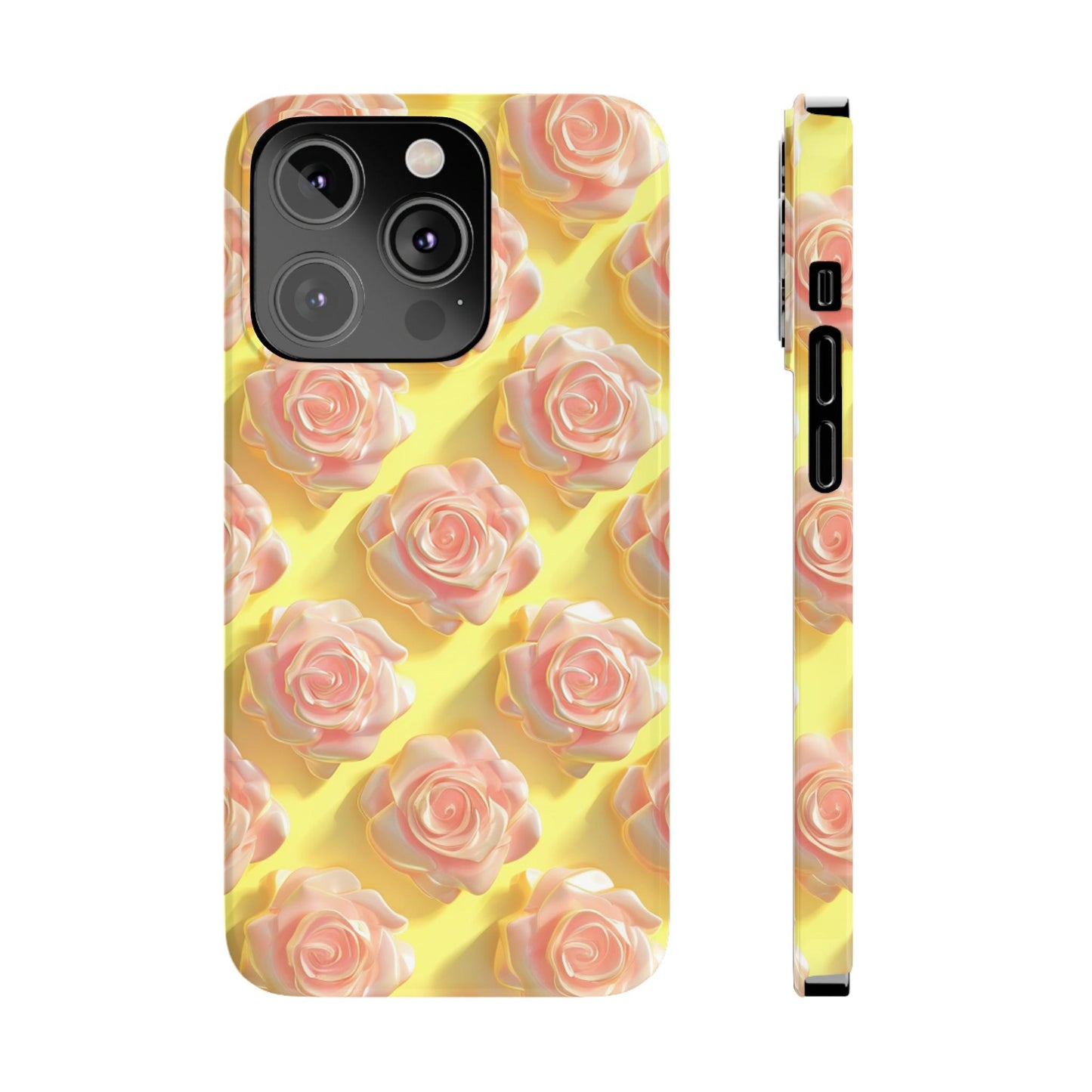 Pink  Roses Yellow Background 3D Style Print iPhone Case