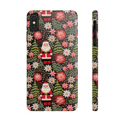Christmas Santa Floral Christmas Tree Phone Case Embroidered Print Effect Slim iPhone Cases