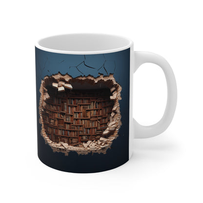 3D Library Bookshelf Mug, Book Lovers Gift Coffee Mug 11oz