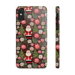 Christmas Santa Floral Christmas Tree Phone Case Embroidered Print Effect Slim iPhone Cases