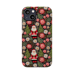 Christmas Santa Floral Christmas Tree Phone Case Embroidered Print Effect Slim iPhone Cases