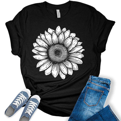 Women's Trendy Retro Sunflower Shirt Short Sleeve Floral Tshirt Casual Bella Graphic Tee Summer Top