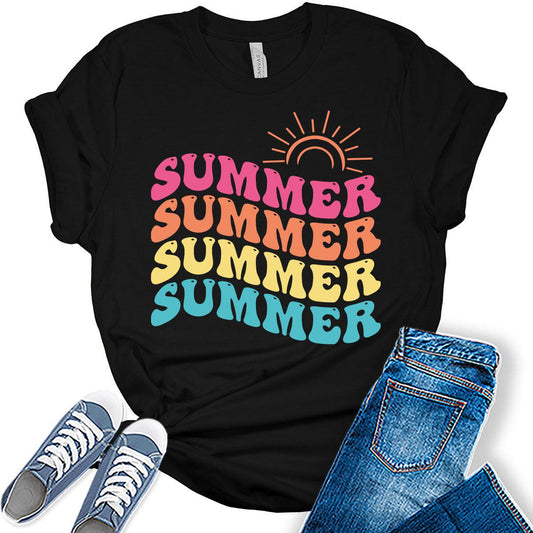 Womens Summer Tops Cute Beach Shirts Retro Trendy Plus Size Graphic Tees