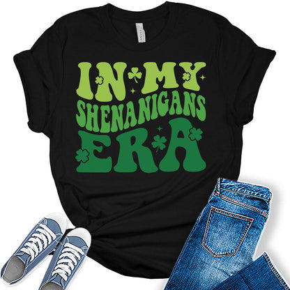 in My Shenanigans Era T Shirt St Patricks Day Shirt Womens Groovy Retro Graphic Tees