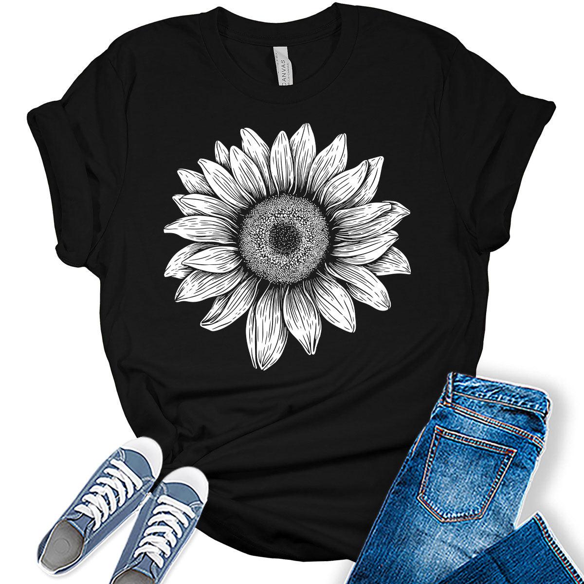 Sunflower Shirt Graphic Tee for Women Cute Cottagecore Boho Tops for Teen Girls