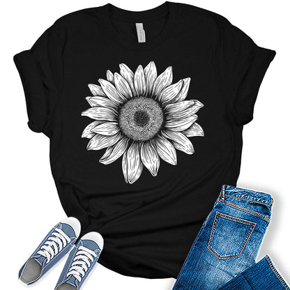 Sunflower Shirt Graphic Tee for Women Cute Cottagecore Boho Tops for Teen Girls