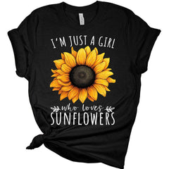 Womens Just A Girl Who Loves Sunflower Shirts Trendy Graphic Tees Short Sleeve T Shirts Vintage Tops