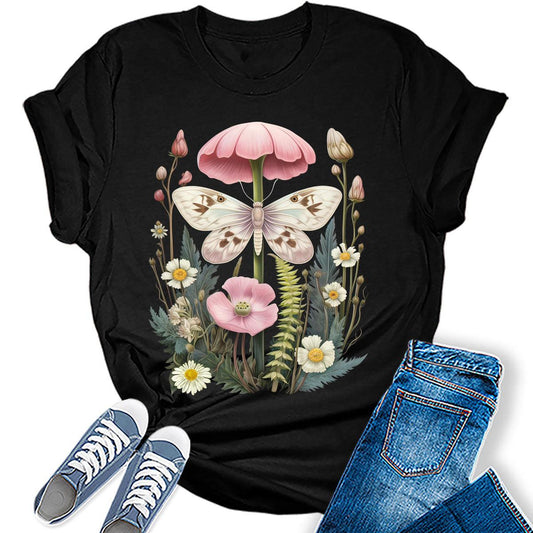 Womens Vintage Graphic Tees Cute Floral T Shirts Girls Cottagecore Shirt Flower Fall Tops for Women