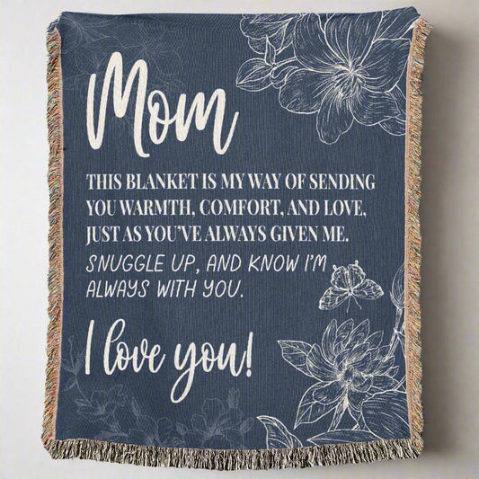 Mom I Love You Floral Gift for Mothers Gift Woven Jacquard Blanket