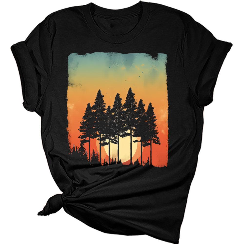 Womens Trendy Retro Vintage Graphic Skinny Pine Tree Shirt Summer Hiking Camping Athletic Tees Nature Casual Comfy Clothes