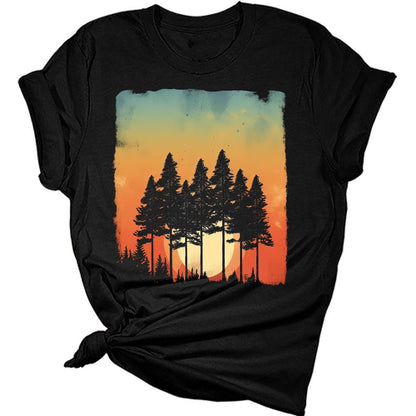 Womens Trendy Retro Vintage Graphic Skinny Pine Tree Shirt Summer Hiking Camping Athletic Tees Nature Casual Comfy Clothes