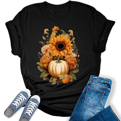 Womens Sunflower Tops Pumpkin Vintage Flowers Tshirt Cottagecore Girls Graphic Tee Shirts