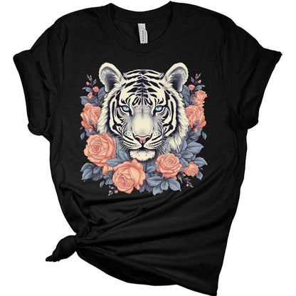 Womens Vintage Tiger Shirt Cute Bella Graphic Tees Short Sleeve Floral Summer Tops Casual Crewneck Tshirts