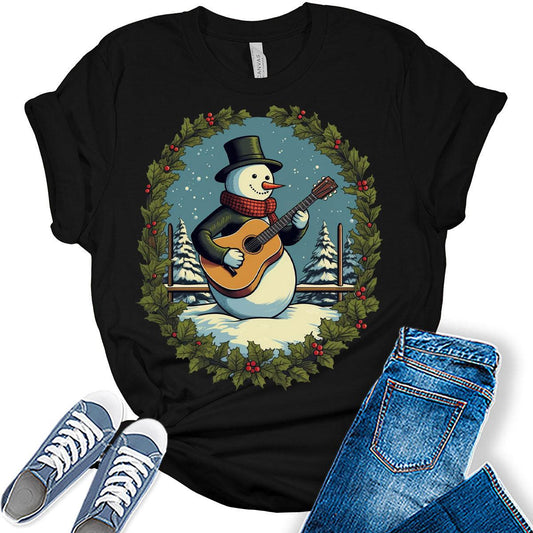 Christmas Snowman Shirt Cottagecore Graphic Tee for Women