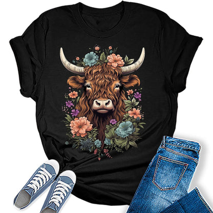 Womens Highland Cow Shirt Cute Cowgirl Tshirt Cattle Bella Graphic Tees Casual Short Sleeve Summer Tops