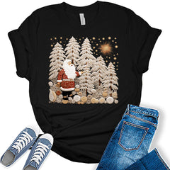 Christmas Shirt Santa Boho Graphic Print Tees For Women