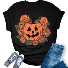 Womens Vintage Halloween Jack-O-Lantern Pumpkin T-Shirt