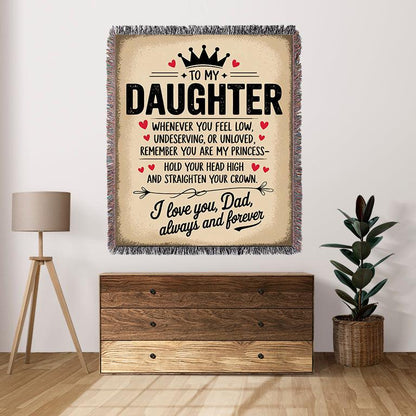 To My Daughter You Are My Princess 50" x 60" Gift Woven Blanket - Ships Free