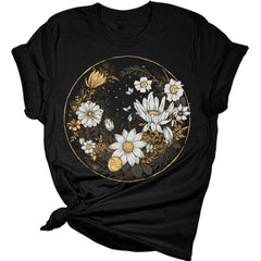 Womens Floral Shirts Wildflower Graphic Tees Spring Daisy Short Sleeve T Shirts Plus Size Summer Tops